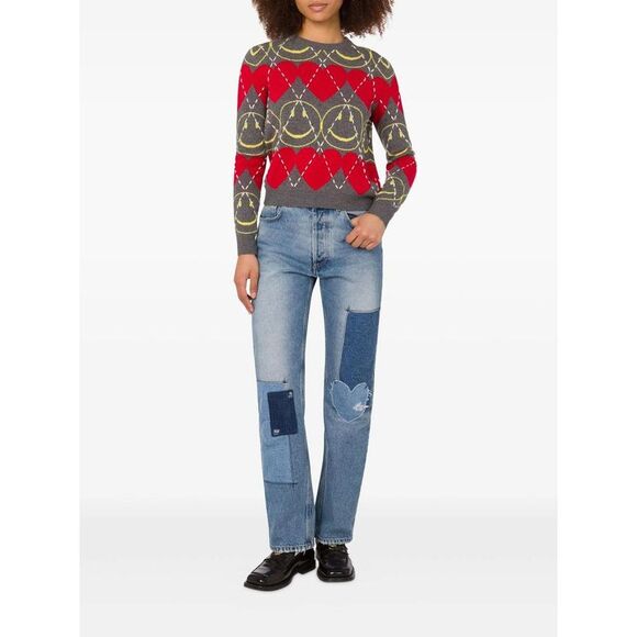 MOSCHINO COUTURE Argyle Heart and Smiley Face Sweater Women GREY Sweaters & - Picture 2 of 3